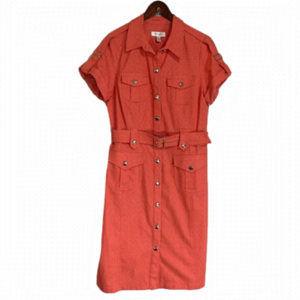 Dress Barn Front Button Belted Short Sleeve Dress Colour Orange Size 10